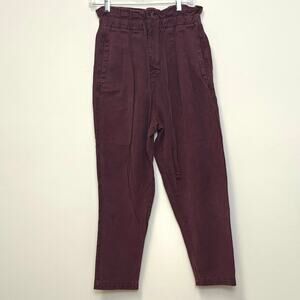 Free People Margate Pleated Paperbag High Rise Ankle Pants Burgundy Size S